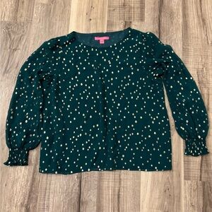 Lilly Pulitzer Green Polka Dot Long Sleeve Blouse
